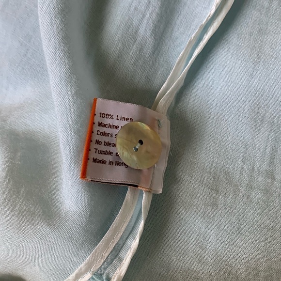 Fridaze Linen 100% Linen Collared Button-Down Light Baby Blue Blouse - Picture 7 of 10